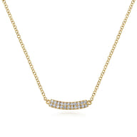 14K Yellow Gold Curved Pave Diamond Bar Necklace