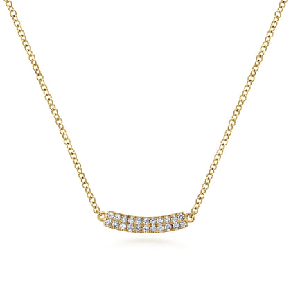 14K Yellow Gold Curved Pave Diamond Bar Necklace
