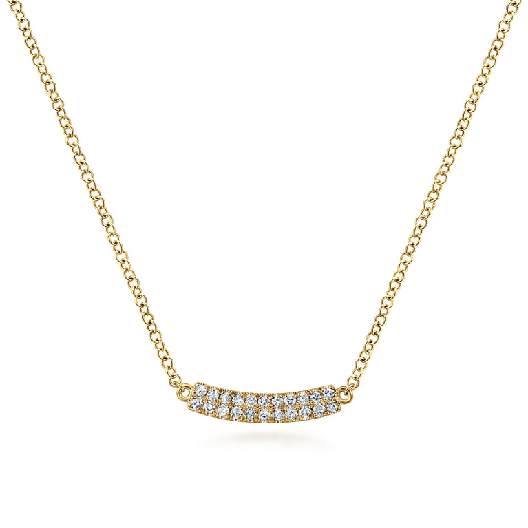 14K Yellow Gold Curved Pave Diamond Bar Necklace - 0.11 ct - Shot 1