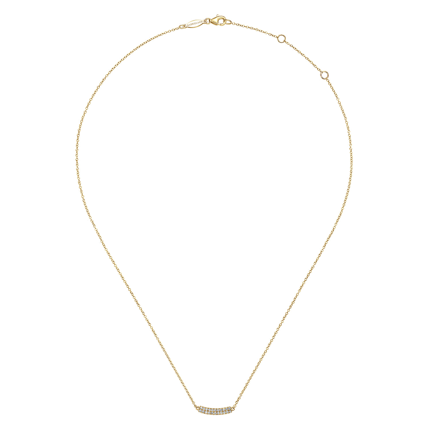 14K Yellow Gold Curved Pave Diamond Bar Necklace - 0.11 ct - Shot 2
