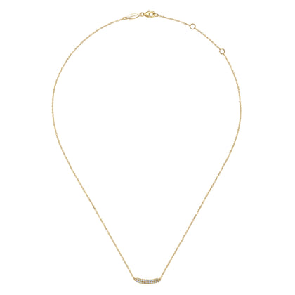 14K Yellow Gold Curved Pave Diamond Bar Necklace