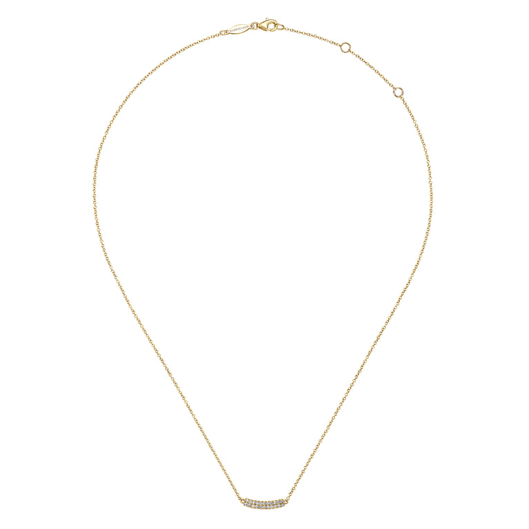 14K Yellow Gold Curved Pave Diamond Bar Necklace - 0.11 ct - Shot 2