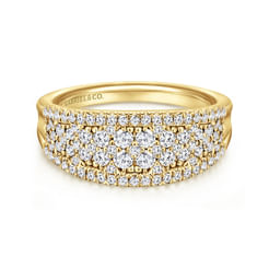 14K Yellow Gold Curved Pave Diamond Ring