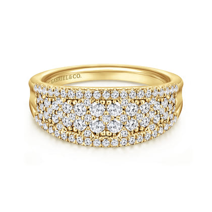 14K Yellow Gold Curved Pave Diamond Ring