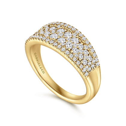 14K Yellow Gold Curved Pave Diamond Ring
