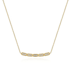 14K Yellow Gold Curved Rectangular Station Bar Necklace with Diamonds
