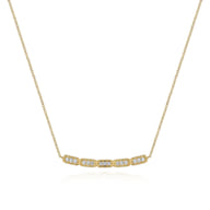 14K Yellow Gold Curved Rectangular Station Bar Necklace with Diamonds