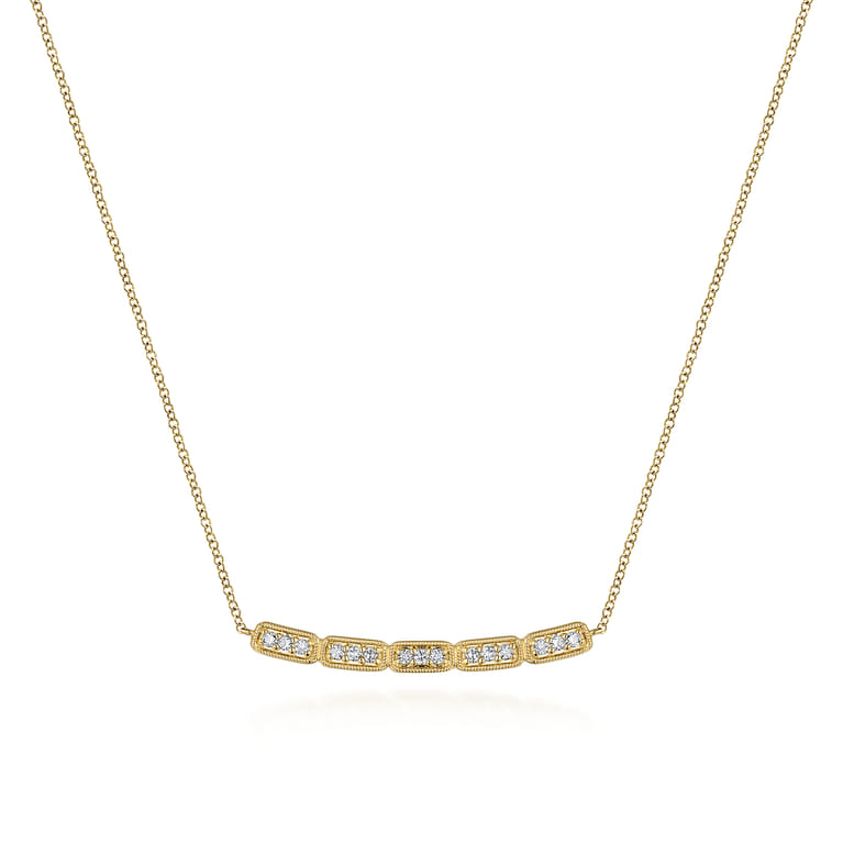 14K Yellow Gold Curved Rectangular Station Bar Necklace with Diamonds - 0.15 ct - Shot 1