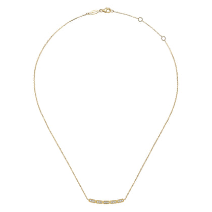 14K Yellow Gold Curved Rectangular Station Bar Necklace with Diamonds