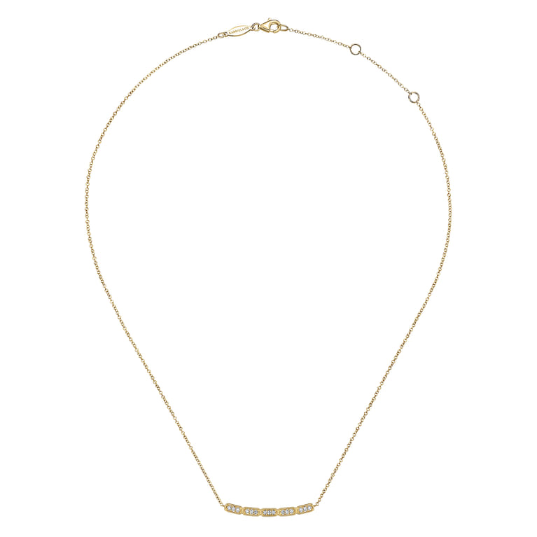 14K Yellow Gold Curved Rectangular Station Bar Necklace with Diamonds - 0.15 ct - Shot 2
