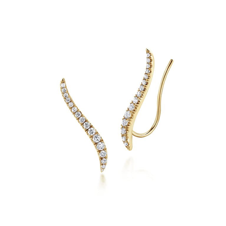 14K Yellow Gold Curving Bar Ear Crawler Diamond Earrings - 0.25 ct - Shot 1