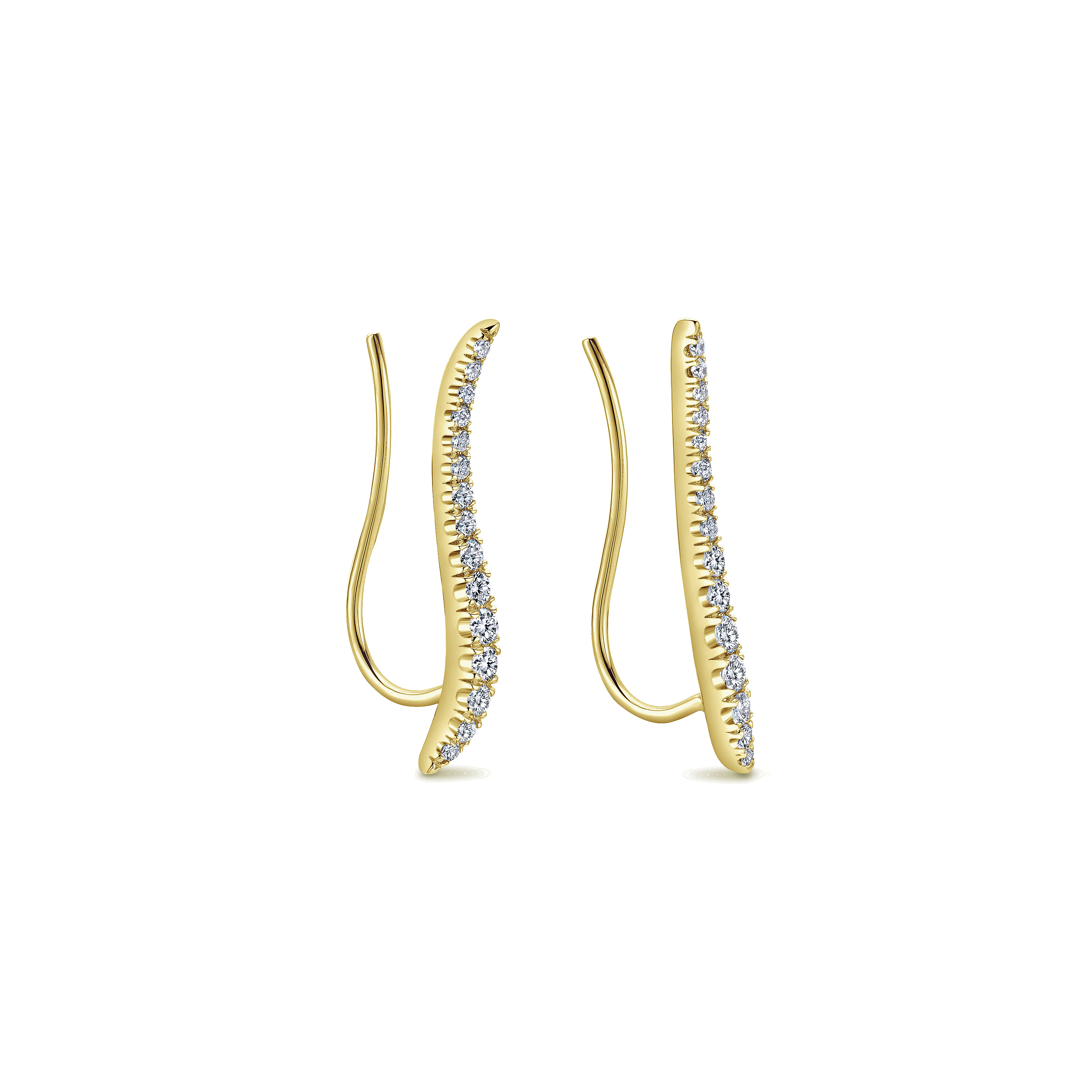 14K Yellow Gold Curving Bar Ear Crawler Diamond Earrings - 0.25 ct - Shot 2