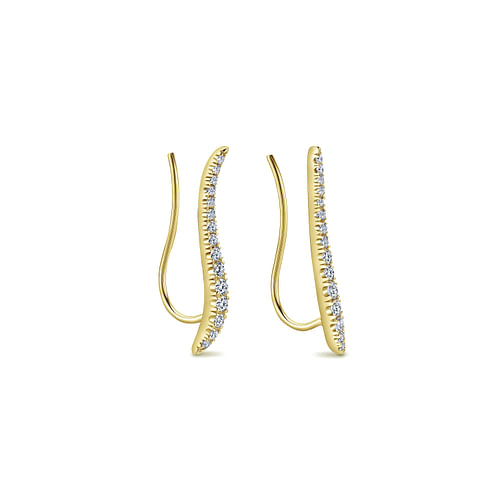 14K Yellow Gold Curving Bar Ear Crawler Diamond Earrings - 0.25 ct - Shot 2
