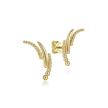 14K Yellow Gold Curving Three Row Bujukan Ball Stud Earrings