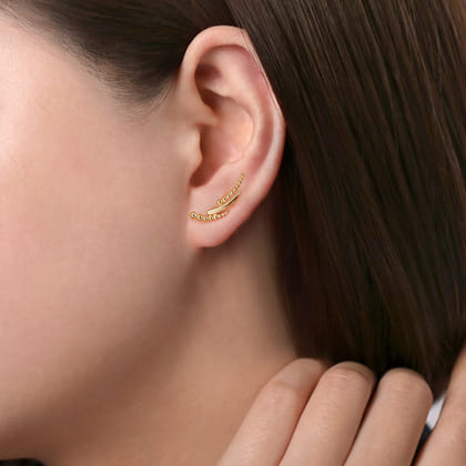 14K Yellow Gold Curving Three Row Bujukan Ball Stud Earrings