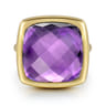 14K Yellow Gold Cushion Cut Amethyst Ladies Ring With Flower Pattern J-Back