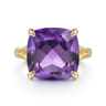 14K Yellow Gold Cushion Cut Amethyst Ladies Ring