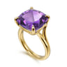 14K Yellow Gold Cushion Cut Amethyst Ladies Ring