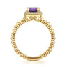 14K Yellow Gold Cushion Cut Amethyst and Diamond Halo Ring - 0.1 ct