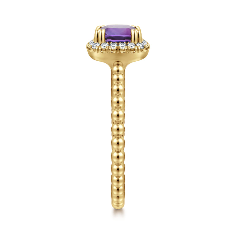 14K Yellow Gold Cushion Cut Amethyst and Diamond Halo Ring - 0.1 ct - Shot 4