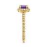 14K Yellow Gold Cushion Cut Amethyst and Diamond Halo Ring - 0.1 ct