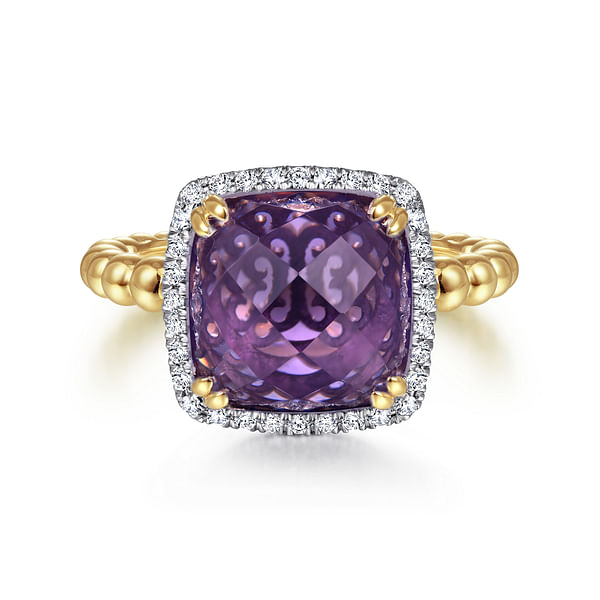 14k White Gold Cushion Amethyst and Diamond Halo Ring 14k White Gold Cushion Amethyst and Diamond Halo Ring