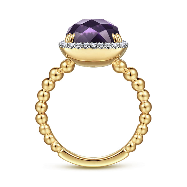 14k White Gold Cushion Amethyst and Diamond Halo Ring