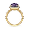 14K Yellow Gold Cushion Cut Amethyst and Diamond Halo Ring - 0.16 ct