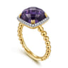14K Yellow Gold Cushion Cut Amethyst and Diamond Halo Ring - 0.16 ct