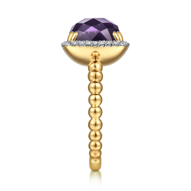14K Yellow Gold Cushion Cut Amethyst and Diamond Halo Ring - 0.16 ct - Shot 4