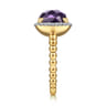14K Yellow Gold Cushion Cut Amethyst and Diamond Halo Ring - 0.16 ct