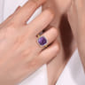 14K Yellow Gold Cushion Cut Amethyst and Diamond Halo Ring - 0.16 ct