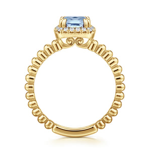 14K Yellow Gold Cushion Cut Aquamarine and Diamond Halo Ring