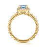 14K Yellow Gold Cushion Cut Aquamarine and Diamond Halo Ring - 0.1 ct