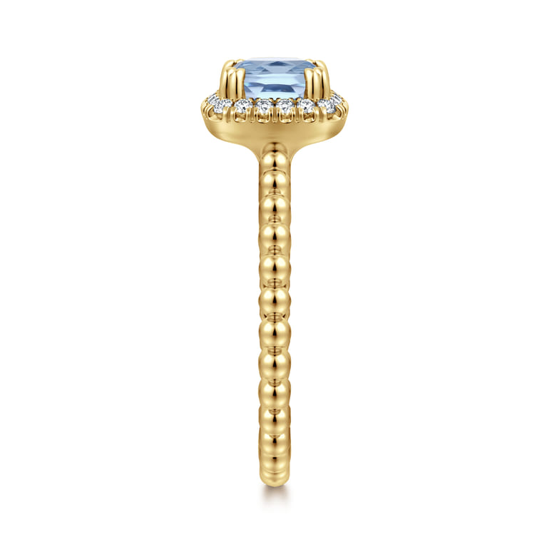 14K Yellow Gold Cushion Cut Aquamarine and Diamond Halo Ring - 0.1 ct - Shot 4