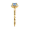 14K Yellow Gold Cushion Cut Aquamarine and Diamond Halo Ring - 0.1 ct
