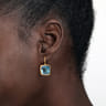 14K Yellow Gold Cushion Cut Blue Topaz Earrings With Flower Pattern J-Back