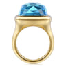14K Yellow Gold Cushion Cut Blue Topaz Ladies Ring With Flower Pattern J-Back
