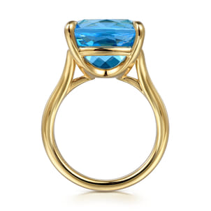 14K Yellow Gold Cushion Cut Blue Topaz Ladies Ring