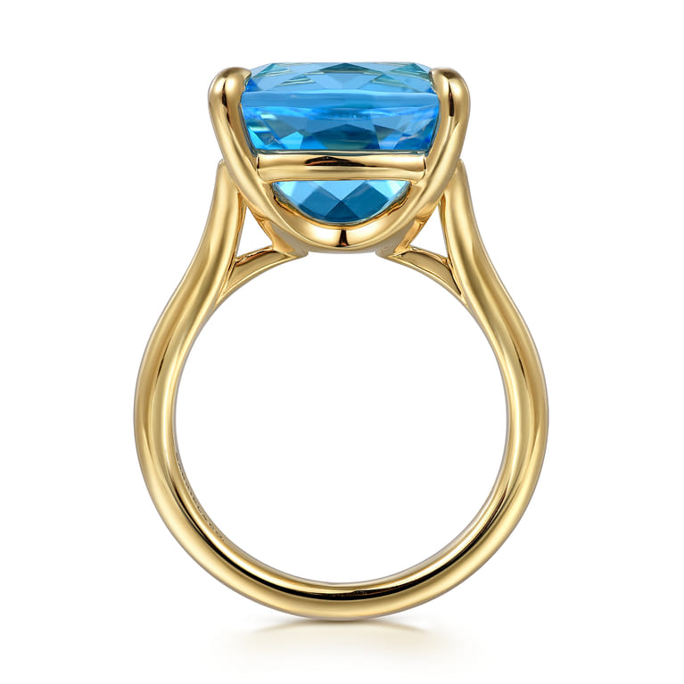 14K Yellow Gold Cushion Cut Blue Topaz Ladies Ring - Shot 2