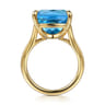 14K Yellow Gold Cushion Cut Blue Topaz Ladies Ring