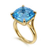 14K Yellow Gold Cushion Cut Blue Topaz Ladies Ring