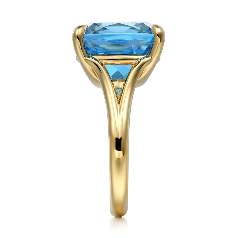 14K Yellow Gold Cushion Cut Blue Topaz Ladies Ring - Shot 4
