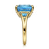 14K Yellow Gold Cushion Cut Blue Topaz Ladies Ring
