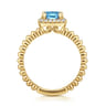 14K Yellow Gold Cushion Cut Blue Topaz and Diamond Halo Ring - 0.1 ct