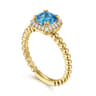 14K Yellow Gold Cushion Cut Blue Topaz and Diamond Halo Ring - 0.1 ct