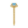 14K Yellow Gold Cushion Cut Blue Topaz and Diamond Halo Ring - 0.1 ct