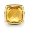 14K Yellow Gold Cushion Cut Citrine Ladies Ring With Flower Pattern J-Back