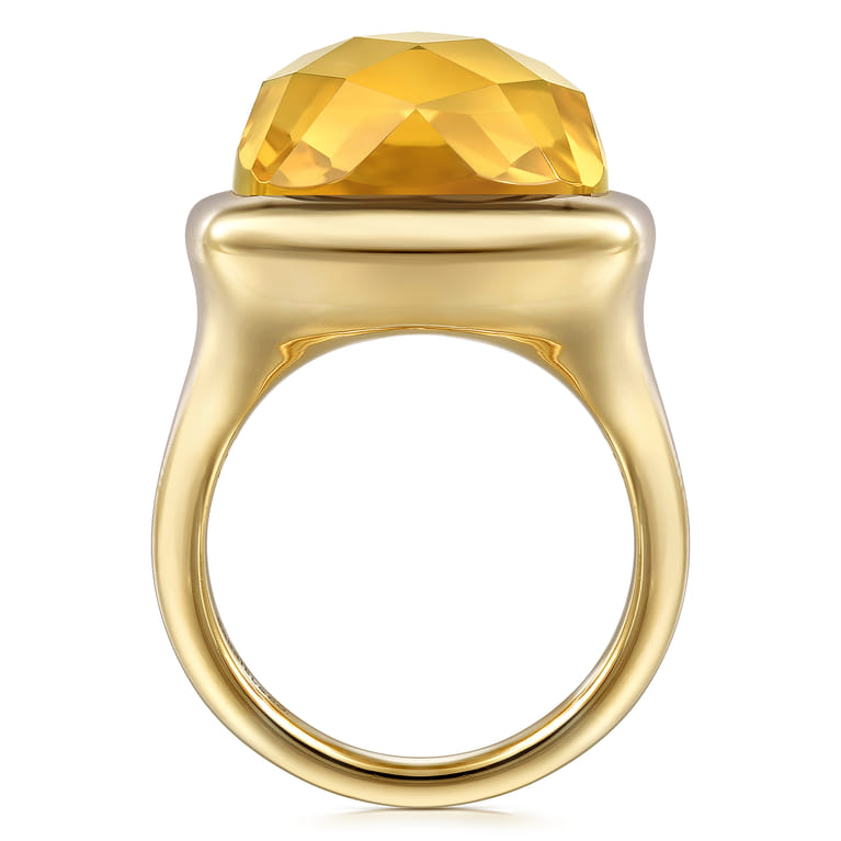 14K Yellow Gold Cushion Cut Citrine Ladies Ring With Flower Pattern J-Back - Shot 2