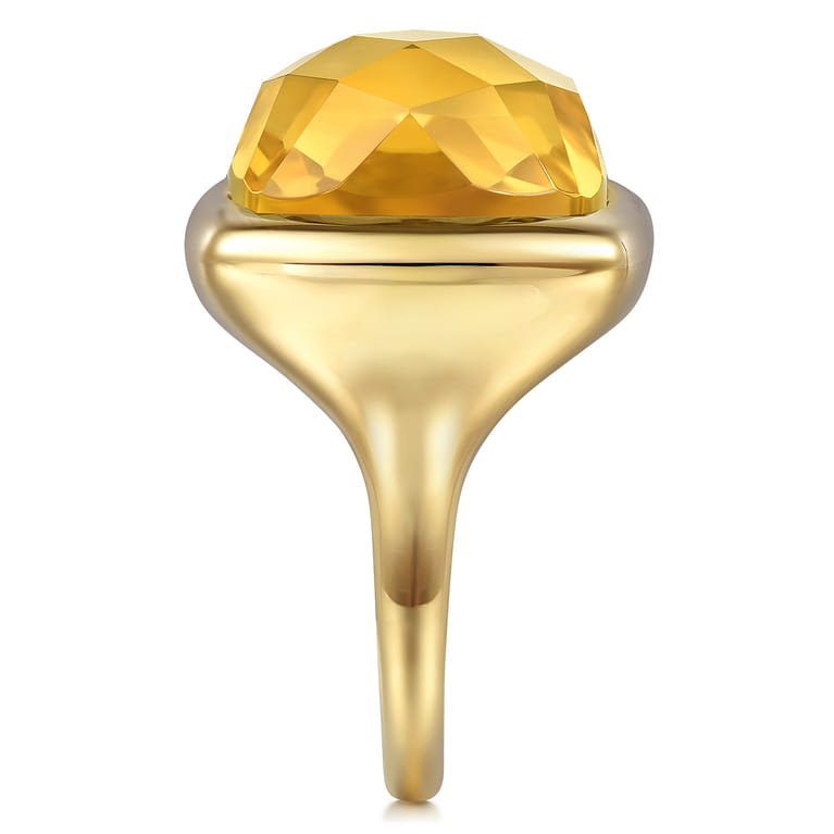 14K Yellow Gold Cushion Cut Citrine Ladies Ring With Flower Pattern J-Back - Shot 4